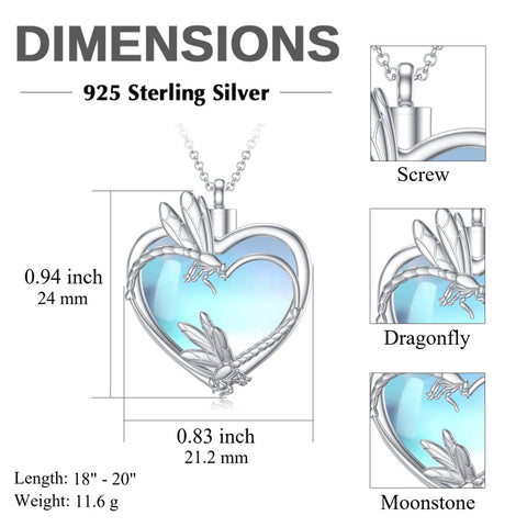 Sterling Silver Moonstone Dragonfly Urn Necklace for Ashes