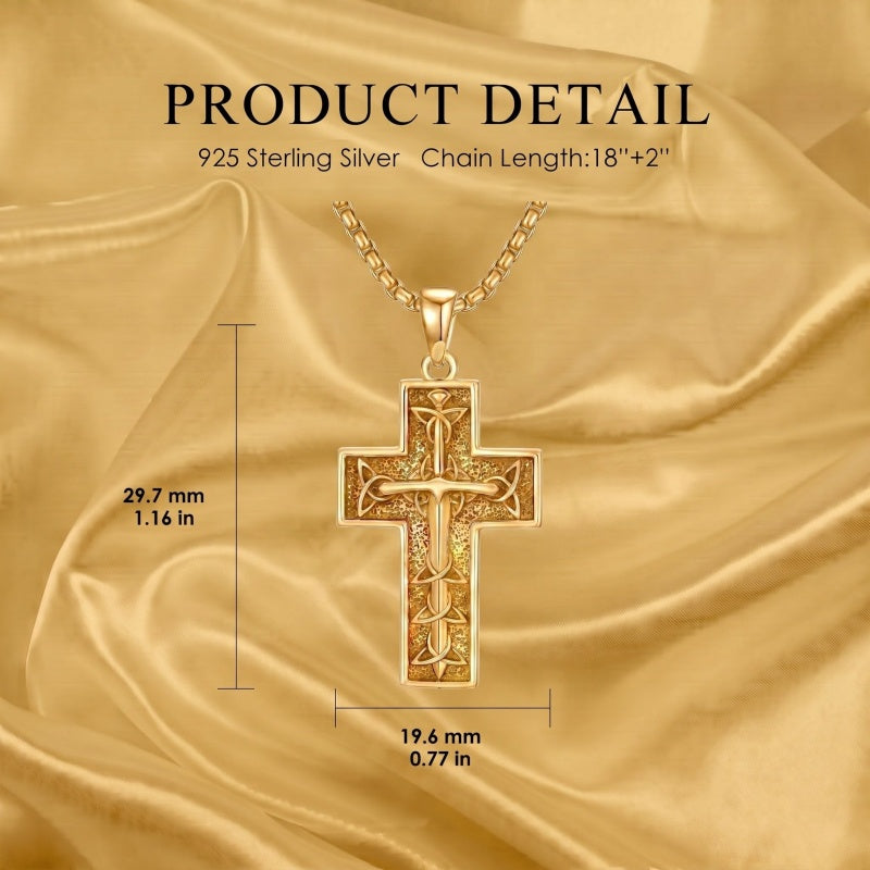 14k Gold Plated Cross Deer Antler Celtic Knot Sword Twisted Rope Cross Pendant Necklace for Men