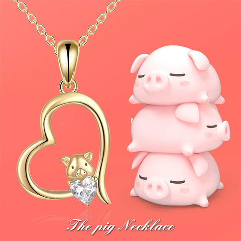 14k Yellow Gold Pig Pendant Necklace