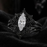 Sterling Silver 10K 14K 18K Gold Moissanite Gothic Black  Engagement Wedding Ring  for Women Halloween Gift