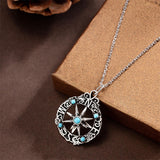 Sterling Silver Turquoise Compass Pendant Necklace Graduation Gifts 2025 Rotating Jewelry