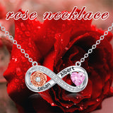 10K 14K 18K Gold Personalized Birthstone Engraved Infinity Rose Flower Pendant Necklace
