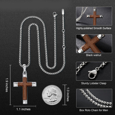14K Gold  Plated Wooden Cross Crucifix Pendant Necklace for Men