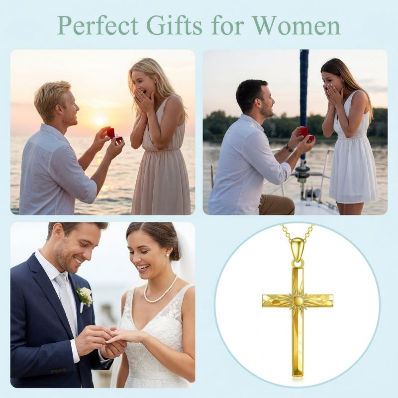 14K Gold Plated Cross Necklace for Women