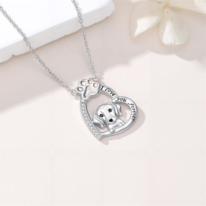 Sterling Silver Paw Print Poodle Corgi French Schnauzer Chihuahua Dachshund Golden Retriever Pug Pendant  Necklace