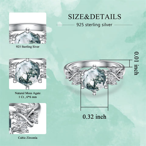 Sterling Silver 1ct Natural Moss Agate Engagement Ring
