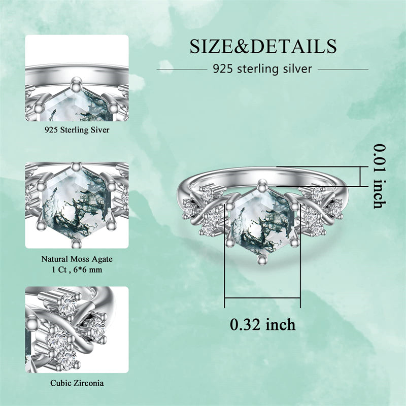 Sterling Silver 1ct Natural Moss Agate Engagement Ring