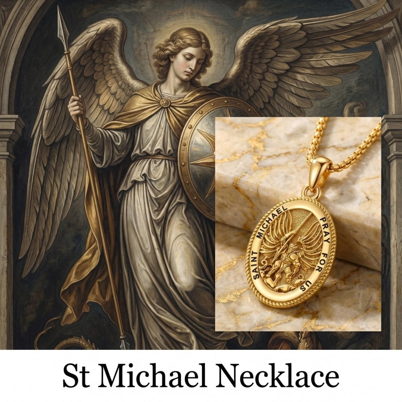 14K Gold PlatedJesus Saint Michael Saint George Saint Jude Pendant Necklace