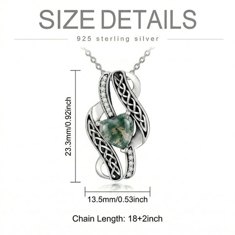Sterling Silver Moss Agate Celtic Knot Rose Claddagh Filigree Pendant Necklace