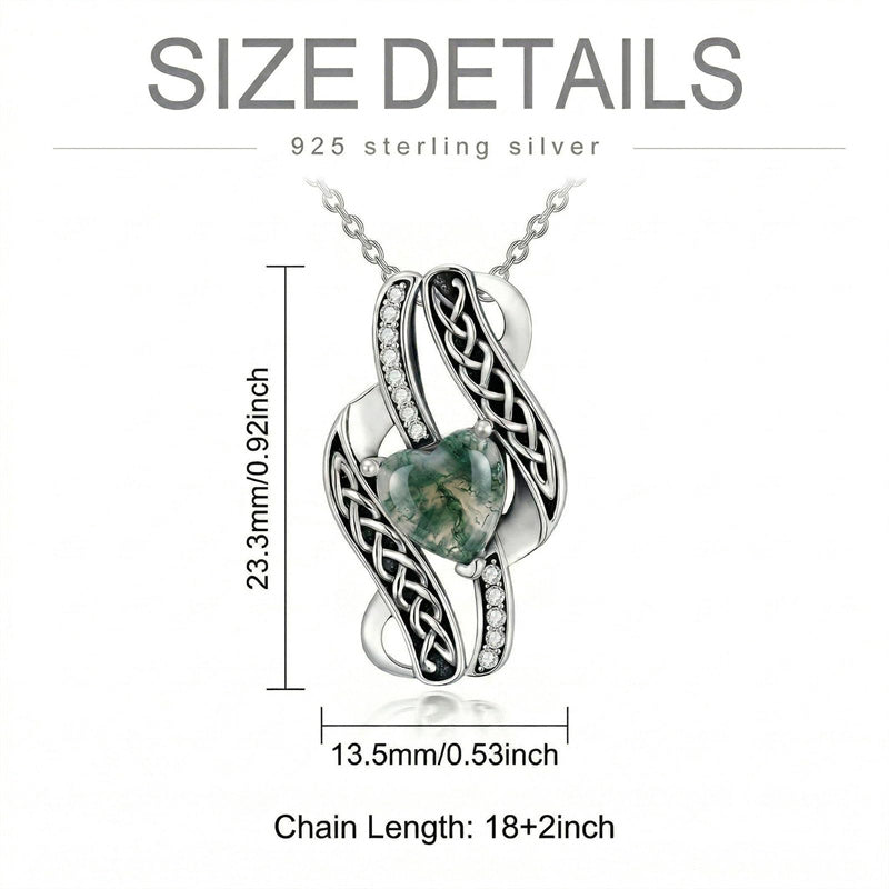 Sterling Silver Moss Agate Celtic Knot Rose Claddagh Filigree Pendant Necklace