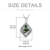 Sterling Silver Moss Agate Celtic Knot Rose Claddagh Filigree Pendant Necklace