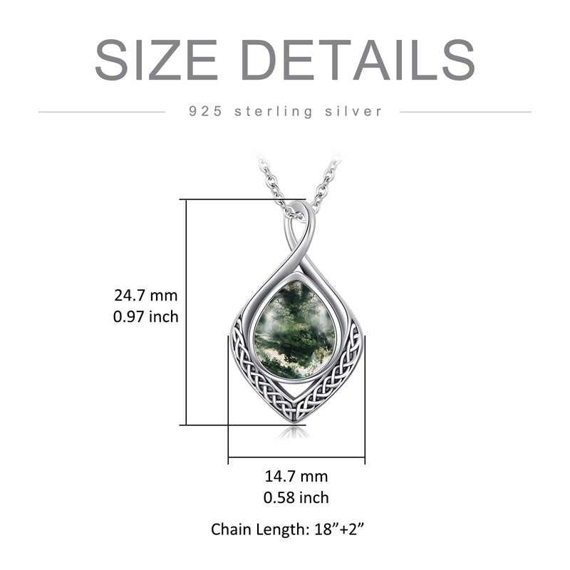 Sterling Silver Moss Agate Celtic Knot Rose Claddagh Filigree Pendant Necklace