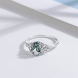 Solid 14K Real Gold Green Moss Agate Engagement Ring Promise Bridal RingWedding Bands Natural Moss Agate Ring for Women