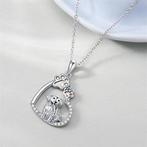 Sterling Silver Paw Print Poodle Corgi French Schnauzer Chihuahua Dachshund Golden Retriever Pug Pendant  Necklace