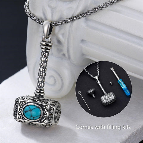 Sterling Silver Thors Hammer Urn Necklace for Ashes