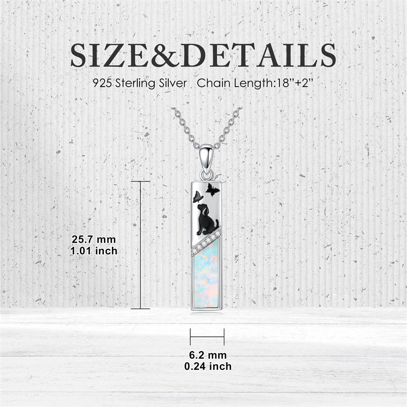 Sterling Silver  Opal Personalized Engraved Bar Pet  Butterfly Dragonfly Tree of Life  Urn Necklace for Ashes