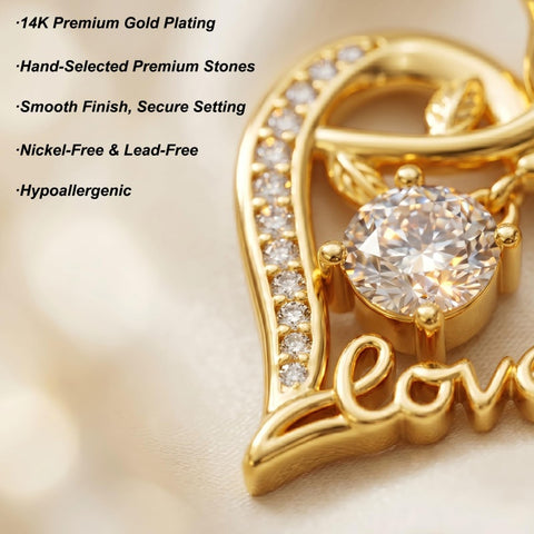 Heart Rose Pendant Necklace for Women  14K Gold Plated Mothers Day  Anniversary Birthday Gift