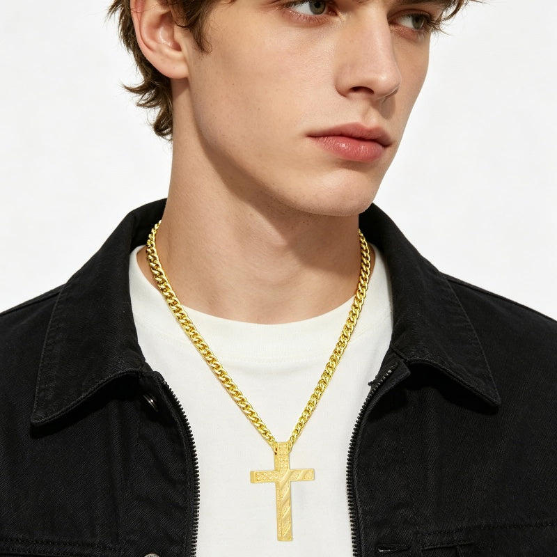 14K Gold Plated Cross Pendant Necklace for Men