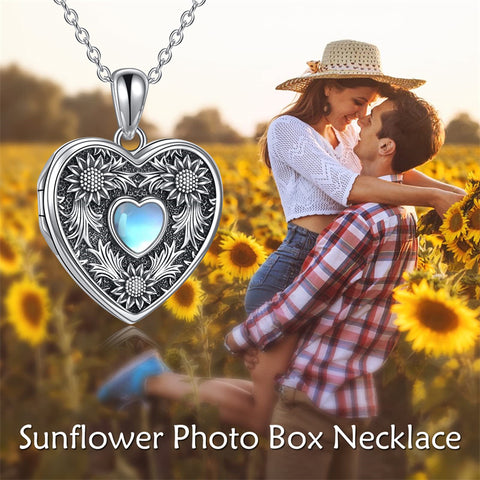 Photo Locket Necklace 925 Sterling Silver Sunflower/ Rose  Necklace that Holds Pictures Birthday Gifts for Women Mom
