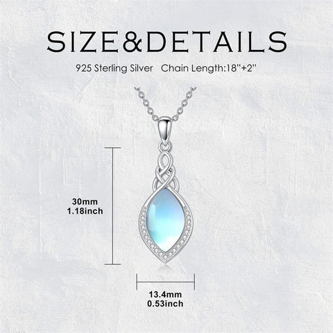 Sterling Silver Teardrop Moonstone Turquoise White Opal  Celtic Knot Pendant Necklace for Women