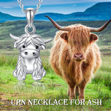 Highland Cow Urn Necklace for Ash 925 Sterling Silver Highland Cow Cremation Jewelry for Ashes Memory Jewelry for Women