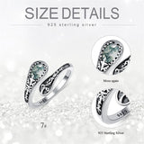 Moss Agate Spoon Ring for Women Wife Mother Sterling Silver Moss Agate Ring Oxidized Open Wrap Ring