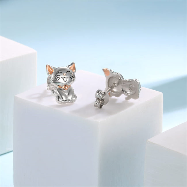 Sterling Silver Animal Stud Earrings:Hypoallergenic Cat Earrings Cute  Stud Earrings Jewelry Gifts for Women Teens Girls