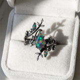 Sterling Silver 10K  14K  18K  Gold Personalized Engraved Black Opal Engagement Wedding Promise Ring for Her