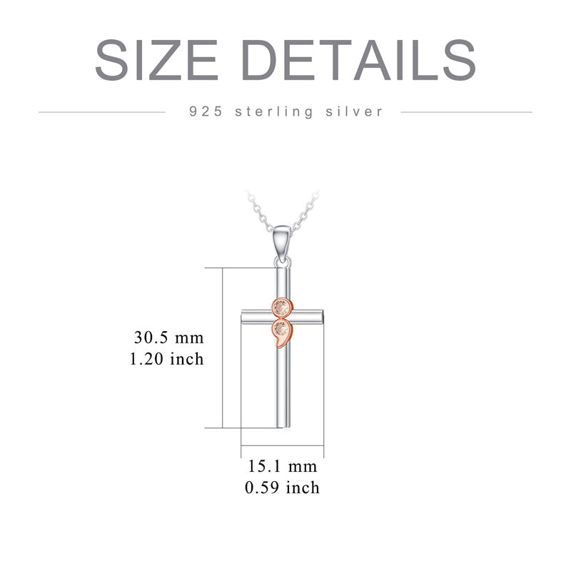 Sterling Silver Lion Semicolon Rose Sunflower Cross Pendant Religious Necklace