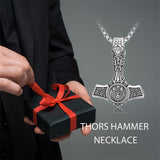 Sterling Silver Celtic Knot Wolf Thors Hammer Pendant Necklace for Men
