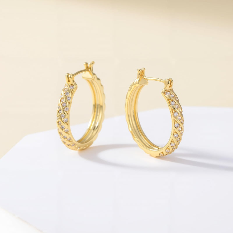 14K Gold Plated Cubic Zirconia Huggie Earring