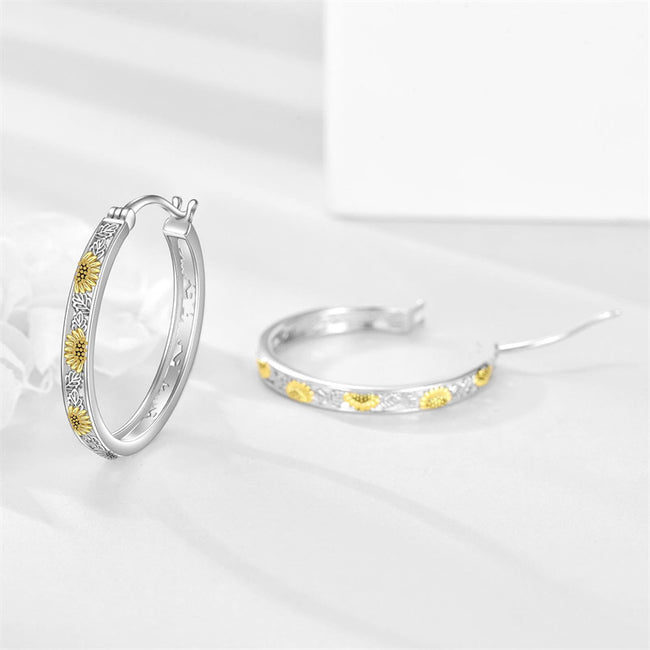 Sterling Silver Sunflower Hoops Earrings Small Huggie Earrings Jewelry Gift for Women