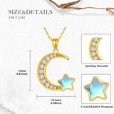 10K 14K 18K Yellow Gold Moonstone Moissanite Moon and Star Necklace Birthday Anniversary Jewelry Gift for Her