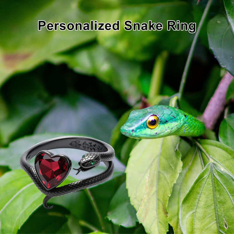Sterling Silver Personalized Birthstone Punk Skull Bat Snake Ring Goth Jewelry for Halloween Birthday