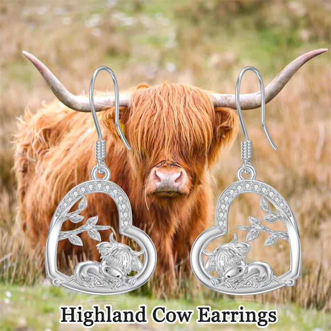 Highland Cow Earrings for Women 925 Sterling Silver Cow Themed Dangle Earrings Highland Cow Jewelry Gifts for Cow Lovers
