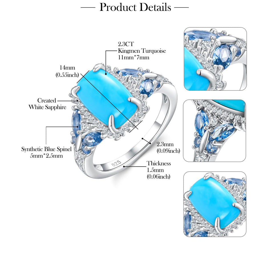 Sterling Silver Cushion Marquise Pear Round Oval Cut Turquoise Engagement Ring for Women