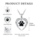 Paw Print Urn Necklace for Ashes S925 Sterling Silver Angel Wings Urn Necklace Pet Cremation Jewelry for Women