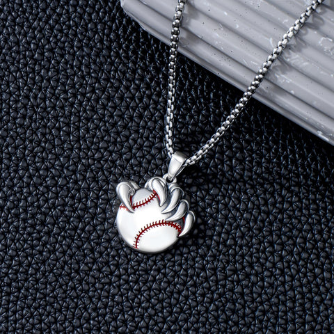 Sterling Silver Bear Claw Basketball Baseball Football Sports Pendant Necklace for Men