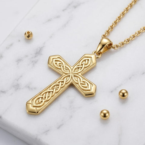 10K 14K 18K Gold Cross Pendant Necklace Religious Jewelry Gifts for Men and Women