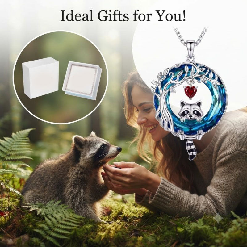 Sterling Silver Blue Crystal  Tree of Life Raccoon Bunny Cat Corgi  Pendant  Necklace  Anniversary Birthday Gifts