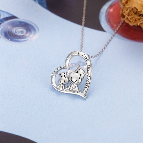 Sterling Silver Cubic Zirconia Hippo Pendant Necklace