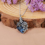 Sterling Silver Heart TearDangle Crystal Rose Cremation Urn Necklace for Ashes