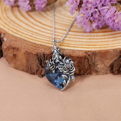 Sterling Silver Heart TearDangle Crystal Rose Cremation Urn Necklace for Ashes
