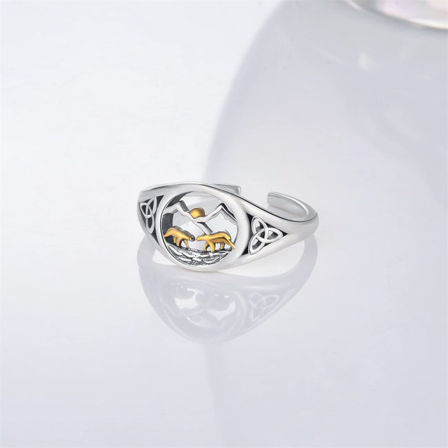 S925 Sterling Silver Rings for Women Bear Ring Animal Adjustable Open Ring