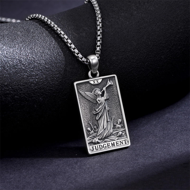 Sterling Silver Lovers Hierophant Magician Three of Swords Wheel of Fortune SkeletonTarot Card Pendant Necklace