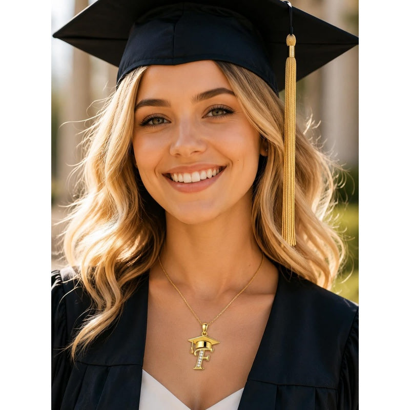 Initial  Graduation 14K Gold Plated Inspiring Grad Pendant Necklace Graduations Jewelry Gifts