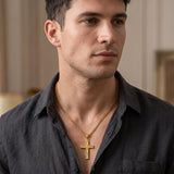 Cross Pendant Necklace for Men 14K Gold Plated Minimalist Christian Jewelry Religious Gift