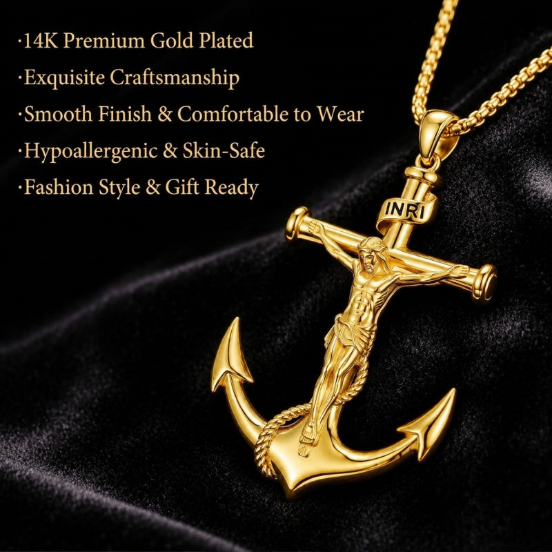14K Gold Plated Cross Pendant Necklace  Religious Faith Jewelry Gifts for Christmas
