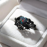 Sterling Silver 10K  14K  18K  Gold Personalized Engraved Black Opal Engagement Wedding Promise Ring for Her