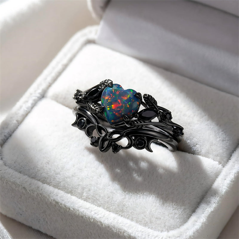 Sterling Silver 10K  14K  18K  Gold Personalized Engraved Black Opal Engagement Wedding Promise Ring for Her